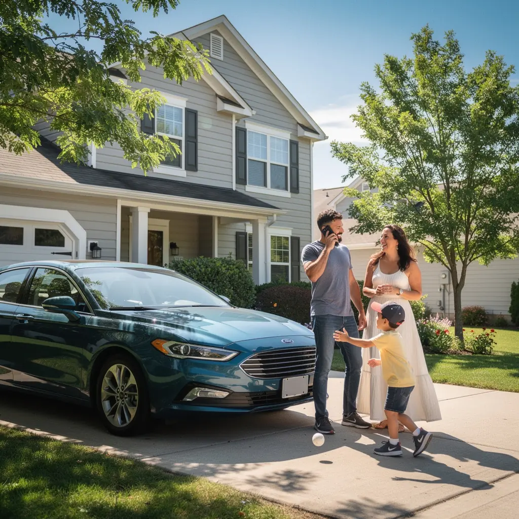 Kierowca bada uszkodzenia samochodu po wypadku drogowym